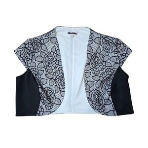 CB Established 1962 Black Lace Cropped Bolero Shrug‎ Jacket Vest Size 14
